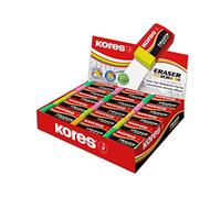 Kores - KE-30 : Gommes en PVC avec Pochette en Papier, Non Toxiques et Adaptées aux Enfants, Fournitures Scolaires et de Bureau, 40 x 21 x 10 mm, Paquet de 30 en Couleurs Néon Assorties
