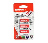 Kores - KE-30 : Gommes en PVC Blanches avec Pochette en Papier pour Enfants, Étudiants et Adultes, Non Toxiques et Adaptées aux Enfants, pour l'École et de Bureau, 40 x 21 x 10 mm, Paquet de 3