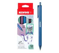 Kores Klick Stylo à bille rétractable vintage - Encre bleue - Corps triangulaire ergonomique - Encre semi-gel pour une écriture fluide - Couleurs du corps intemporelles (gris, vert, violet, bleu