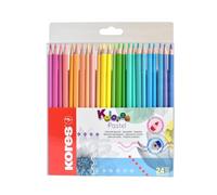 Kores - Kolores Pastel : 24 Crayons de Couleur pour Enfants, Débutants et Adultes, Nuances Pastel pour Papier Blanc, Foncé et de Bricolage, Fournitures Scolaires, Paquet de 24 Couleurs Assorties