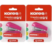 Kores - Mini Agrafeuse Fuchsia + 1000 Agrafes 24/6, Compatible avec 26/6, Capacité 12 Feuilles Papier 80g, 6x4,5x3cm, Distance d'Agrafage 17mm, Idéal comme Matériel de Bureau, Parfait pour Trousse