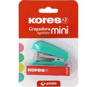 Kores - Mini agrafeuse verte menthe + 1000 agrafes 24/6, compatible avec 26/6, taille compacte 6 x 4,5 x 3 cm, capacité 12 feuilles papier 80 g, idéal comme matériel de bureau, parfait pour trousse
