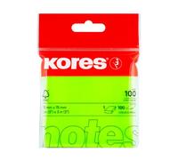 Kores - Notes Adhésives Vertes - Bloc-Notes Repositionnable, Mémo, Fournitures Scolaires, pour Enseignants et de Bureau - 75 x 75mm, Lot de 100