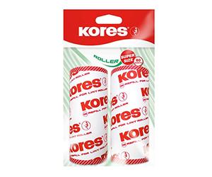 Kores - Recharge pour Rouleau Anti-Peluches pour Textile, Vêtements, Ameublement et Tapis, Élimine les Peluches, les Poils d'Animaux, la Poussière et les Miettes, Paquet de 2 Recharges de 80 Feuilles
