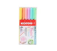 Kores - Style Pastel: Feutres en couleurs pastelles à pointe pinceau, Pointe pinceau souple et flexible, Encre à base d'eau, Idéal pour l’écriture, la décoration et le marquage, set de 6