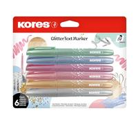 Kores - Surligneurs pailletés, 6 couleurs - Séchage rapide - Encre résistante aux bavures - Pointe biseautée - Largeur de trait 1 à 4 mm - Pour tous types de papier
