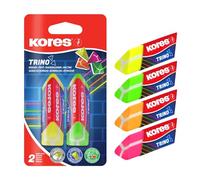 Kores - Trino : Gommes Triangulaires Colorées en PVC avec Pochette Papier, Non Toxiques et Adaptées aux Enfants, Fournitures Scolaires et de Bureau, 60 x 20 x 18 mm, Paquet de 2 en 4 Couleurs Fluo