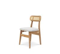 Kosmi Chaise en Bois Massif, Dossier en cannage et Assise en Tissu chiné Gris