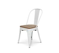 Kosmi Chaise en métal Blanc Mat et Assise en Bois Clair - Style Industriel