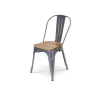 Kosmi Chaise en métal Gris Silver avec Assise en Bois Massif Clair - Style Industriel