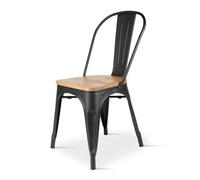 Kosmi Chaise en métal Noir Mat avec Assise en Bois Clair - Style Industriel