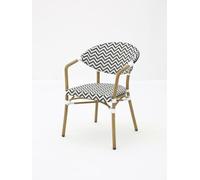 Kosmi Fauteuil Bistrot Extérieur Intérieur Empilable - Structure Aluminium Aspect Bambou - Tressage Textilène - Style Terrasse de Café Parisien - Jardin, Balcon, Restaurant (Noir+Blanc)