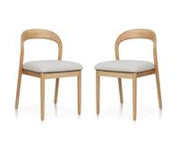 Kosmi Lot de 2 chaises Elena en Bois d'hévéa et Tissu chiné rembourré (Natural+103)