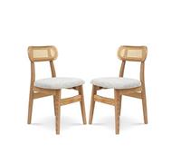 Kosmi Lot de 2 chaises en Bois Massif, Dossier en cannage et Assise en Tissu chiné Gris