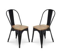 KOSMI - Lot de 2 chaises en métal noir mat et assise en bois clair - Style Industriel