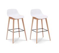Kosmi Lot de 2 tabourets de Bar Blancs Style scandinave avec Pieds en Bois Naturel - Hauteur 66 cm