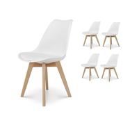 Kosmi Lot de 4 Chaises Blanches Style scandinave modèle Victoire - Coque en résine Blanche Rembourrée et Pieds en Bois Naturel