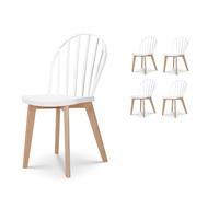 Kosmi Lot de 4 chaises de Salle à Manger EMY Blanches avec Pieds en Bois