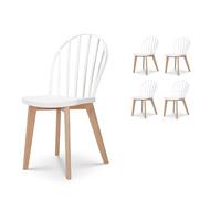 Kosmi Lot de 4 chaises de Salle à Manger EMY Blanches avec Pieds en Bois | Assise confortable avec surface lisse et facile à nettoyer
