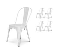 Kosmi Lot de 4 chaises en métal Blanc Mat - Style Industriel