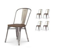 Kosmi Lot de 4 chaises en métal Brut Aspect galvanisé et Assise en Bois foncé - Style Industriel