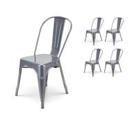 Lot de 4 chaises en métal gris brillant - Style industriel