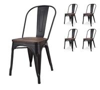 Kosmi - Lot de 4 chaises en métal Noir Mat avec Assise en Bois foncé - Style Industriel