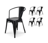 Lot de 4 chaises en métal noir mat style industriel - Avec accoudoirs