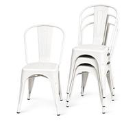 Kosmi Lot de 4 Chaises Industrielles en Métal Blanc Mat - Chaises de Salle à Manger, Cuisine, Bureau - Style Loft Vintage - Empilables - Structure Métal Robuste - Modèle Factory