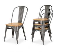 Kosmi - Lot de 4 chaises en métal Brut Aspect galvanisé et Assise en Bois Clair - Style Industriel