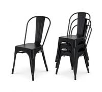 Kosmi Lot de 4 Chaises Industrielles Métal Noir Mat - Chaises de Salle à Manger Empilables - Style Loft Vintage - Cuisine, Salon, Bureau, Restaurant - Structure Acier Robuste
