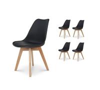 Kosmi - Lot de 4 Chaises Noires Style scandinave modèle Victoire avec Coque en résine Noire Rembourrée et Pieds en Bois Naturel