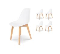 Kosmi Lot de 4 chaises Style scandinave modèle Gabby - Coque en résine Blanche et Pieds en Bois Naturel