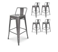 Kosmi - Lot de 4 tabourets de Bar en métal Brut avec Petit Dossier - Hauteur 66cm