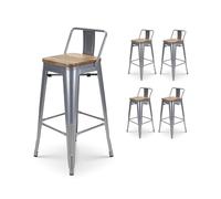 Kosmi Lot de 4 tabourets de Bar en métal Gris Silver Aspect Brillant Style Industriel