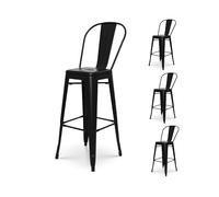 Kosmi - Lot de 4 tabourets de Bar en métal Noir Mat Style Industriel - avec Dossier Haut - Hauteur 76 cm