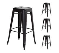 Kosmi Lot de 4 tabourets de Bar en métal Noir Mat Style Industriel - Hauteur 66 cm