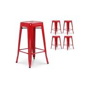 Kosmi Lot de 4 tabourets de Bar en métal Rouge Brillant Style Industriel - sans Dossier - Hauteur 66 cm