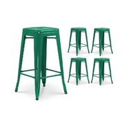 Kosmi Lot de 4 tabourets de Bar Style Industriel Vert Sapin Brillant - Hauteur 66 cm