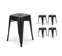 Kosmi Lot de 4 tabourets en métal Noir Mat Style Industriel - Hauteur 46 cm