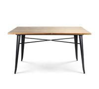 Kosmi Table Factory 140 x 80 cm en métal Noir Mat et Plateau en Bois Clair