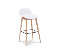Tabouret de bar blanc style scandinave avec pieds en bois naturel - Hauteur 66cm
