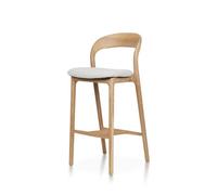 Kosmi Tabouret de Bar Bois de Frêne, Assise 68 cm Rembourrée en Tissu Chiné (Naturel)
