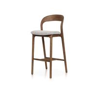 Kosmi Tabouret de Bar Bois de Frêne, Assise 68 cm Rembourrée en Tissu Chiné (Noyer)