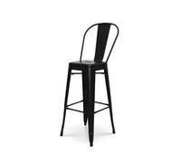 Kosmi - Tabouret de Bar en métal Noir Mat Style Industriel - avec Dossier Haut - Hauteur 76 cm