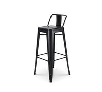 Kosmi Tabouret de Bar en métal Noir Mat Style Industriel - avec Dossier - Hauteur 76 cm