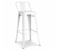 Kosmi Tabouret de Bar Industriel en Métal avec Dossier - Hauteur d'Assise 76 cm - Structure Acier Robuste - Cuisine, Îlot Central, Comptoir, Restaurant, Café - Blanc (1)