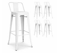Kosmi Tabouret de Bar Industriel en Métal avec Dossier - Hauteur d'Assise 76 cm - Structure Acier Robuste - Cuisine, Îlot Central, Comptoir, Restaurant, Café - Blanc