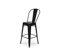 Kosmi - Tabouret de Bar Style Industriel en Métal Noir Mat avec Dossier Haut - Hauteur d'Assise 66 cm