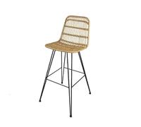 Kosmi Tabouret de Bar Style Nature Aspect rotin en résine tressée et Pieds en métal Noir - Hauteur 63cm